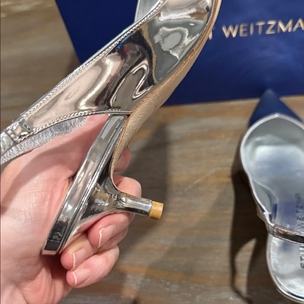 Stuart Weitzman Eva 50 Slingback Pumps 5.5 NIB Silver Metallic Luxury Heels $475